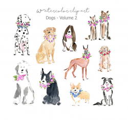 Dog Art, Watercolor Dog Clip Art, Dog Breeds Clipart, Dog Illustration,  Printable Dog Art, Dog and Flowers, Instant Download Print, Clip Art