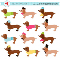 Fashion Dachshunds Clipart Set - sausage dogs, fashion dogs ...