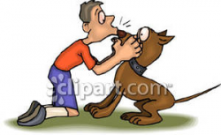 A Man Kisses a Suprised Brown Dog Royalty Free Clipart Picture