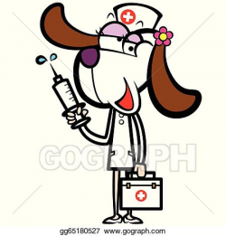 Vector Clipart - Cartoon dog nurse with first aid kit and ...