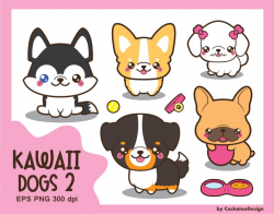 Kawaii dog clipart, cute dog clipart, dog breeds clipart, kawaii puppy  clipart, corgi clipart, frenchie clipart, husky clipart