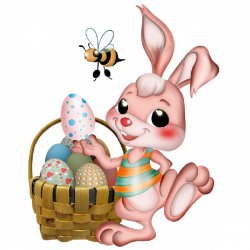 Cute Easter Bunny Rabbits With Easter Eggs. Images Are On A ...