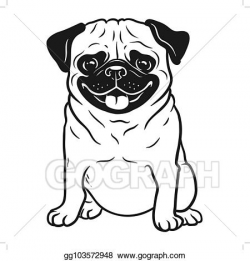 Vector Clipart - Pug dog black and white hand drawn cartoon ...