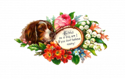 Antique Images: Free Dog Clip Art: Dog with Flowers on Victorian Scrap