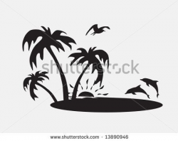 silhouette Palm trees on the beach with fish, vector ...