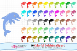 50 colorful Dolphin clipart. Digital dolphin clip art ...