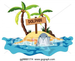 Vector Stock - Scene with dolphin and island. Clipart ...