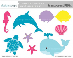 sea life clip art graphics, whale dolphin fish sea turtle ...