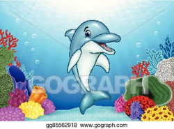 Vector Stock - Cute dolphin with underwater world. Clipart ...