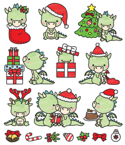 Premium Vector Clipart - Kawaii Christmas Dragons - Cute ...