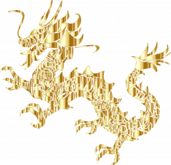 Clipart - Gold Tribal Asian Dragon Silhouette No Background