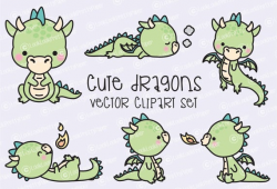 Premium Vector Clipart - Kawaii Dragon - Cute Baby Dragons Clipart Set -  High Quality Vectors - Instant Download - Kawaii Clipart