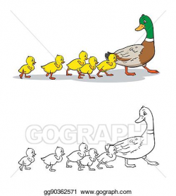 Vector Clipart - Coloring book. mother duck and ducklings ...