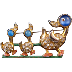 Mama Duck with Her Two Babies Cabochon and Rhinestone Brooch ...