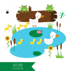 Duck Pond Clipart / Mother Duck and Ducklings Clip by ...