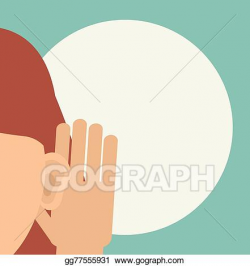 Vector Illustration - Woman holds her hand near ear and ...