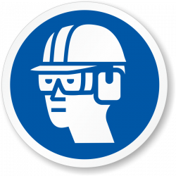 Hard Hat, Goggles, Ear Muffs ISO Mandatory Label, SKU: LB-2960