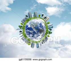 Stock Illustration - Global earth with the building and ...