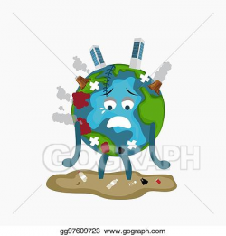 Vector Illustration - Erath globe sad sick tired of polution ...