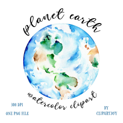 Earth Clipart: Watercolor graphic of globe. Handpainted ...