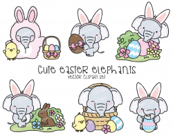 Premium Vector Clipart - Kawaii Easter Elephants - Cute ...