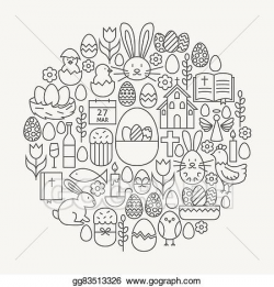 Vector Illustration - Happy easter line icons set circle ...