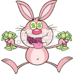 Royalty Free RF Clipart Illustration Rich Pink Rabbit Cartoon Character  Jumping With Cash clipart. Royalty-free clipart # 390222