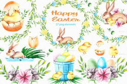 Easter clipart Easter watercolor clipart Bunny clipart ...