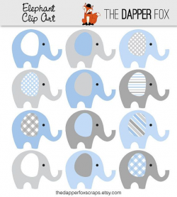 Blue and Grey Elephant Clip Art - INSTANT DOWNLOAD - Baby ...