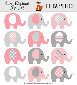 Pink and Grey Elephant Clip Art - INSTANT DOWNLOAD - Baby ...