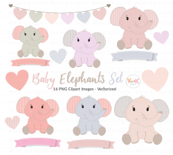 Cute Elephants Clip Art, Elephant Clipart set, Baby Girl Shower, Pink  Elephants Clipart, Nursery Scrapbooking, New Baby Girl