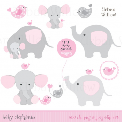 BABY GIRL Clipart, Cute Elephant Clipart, Pink Elephants, Baby Shower  Graphics, Digital Clipart Cute Animals, Pastel Animals, New Baby