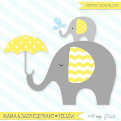 Elephant clipart, Baby elephant clipart, Elephant clip art, baby shower  clip art, Gray and Yellow Elephant, Commercial Use, INSTANT DOWNLOAD