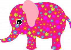 Clipart - Retro Floral Elephant Pink