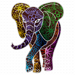 Elephant Floral Batik Art Design by Bluedarkat | GraphicRiver