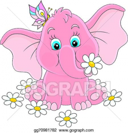 EPS Vector - Little elephant with flowers. Stock Clipart ...