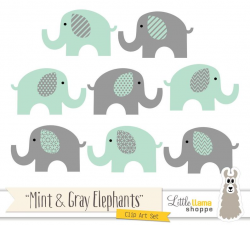 Mint and Grey Elephants Clipart, Mint Green and Gray Nursery Decor,  Elephant Graphics, Elephant Illustrations, Commercial Use