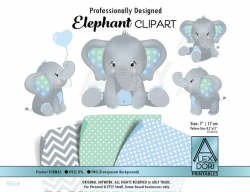 Blue Mint Elephant Clipart, Baby peanut clip art, png file. Nursery, Baby  Shower decoration,birthday, instant download comm use,baby blue.