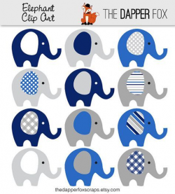 Navy Blue and Grey Elephant Clip Art INSTANT DOWNLOAD boy ...