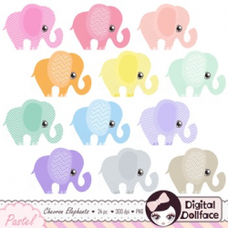 Pastel Elephants Clipart / Chevron Elephant Clip Art Graphics