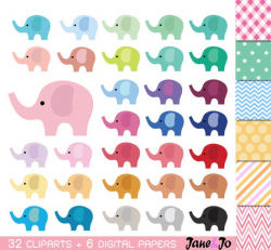 32 Elephant Clipart ,Pastel Elephant Clipart Cute Elephants Clip art,  Rainbow Colorful Elephants ,Instant Download ,animal clipart printable