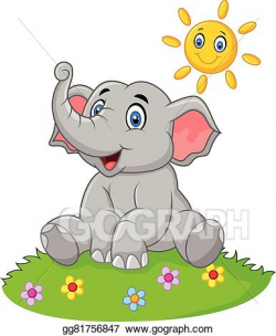 Vector Stock - Cute elephant sitting in the jungle. Clipart ...