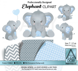 Blue and Gray Elephant Clipart