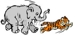A Baby Elephant Chasing a Tiger Cub - Royalty Free Clipart ...