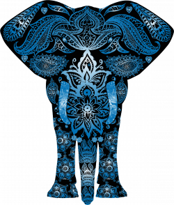 Clipart - Blue Floral Pattern Elephant