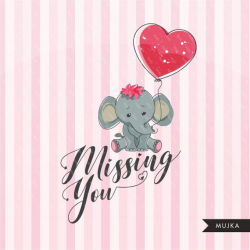 Valentine clipart, cute animals. Valentine's day elephant ...