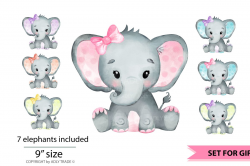 Girl Elephant Watercolor clipart