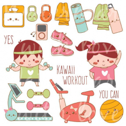 Kawaii Workout Clipart - Kawaii Exercise Clipart - Kawaii ...