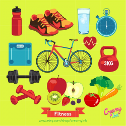 Fitness digital clip art featuring healthy lifestyle such as ...