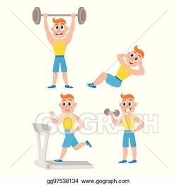 Clip Art Vector - Young man doing sport exercises, training ...